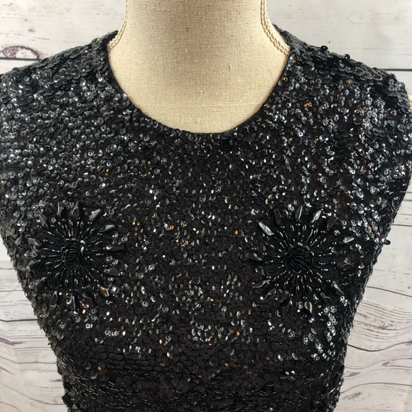 Vintage Black Bead and Sequin Sleeveless Top Small - Picture 3 of 8
